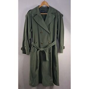 Vintage Gallery Jacket Womans 8P Green Trench Coat Duster Double Breasted Belted